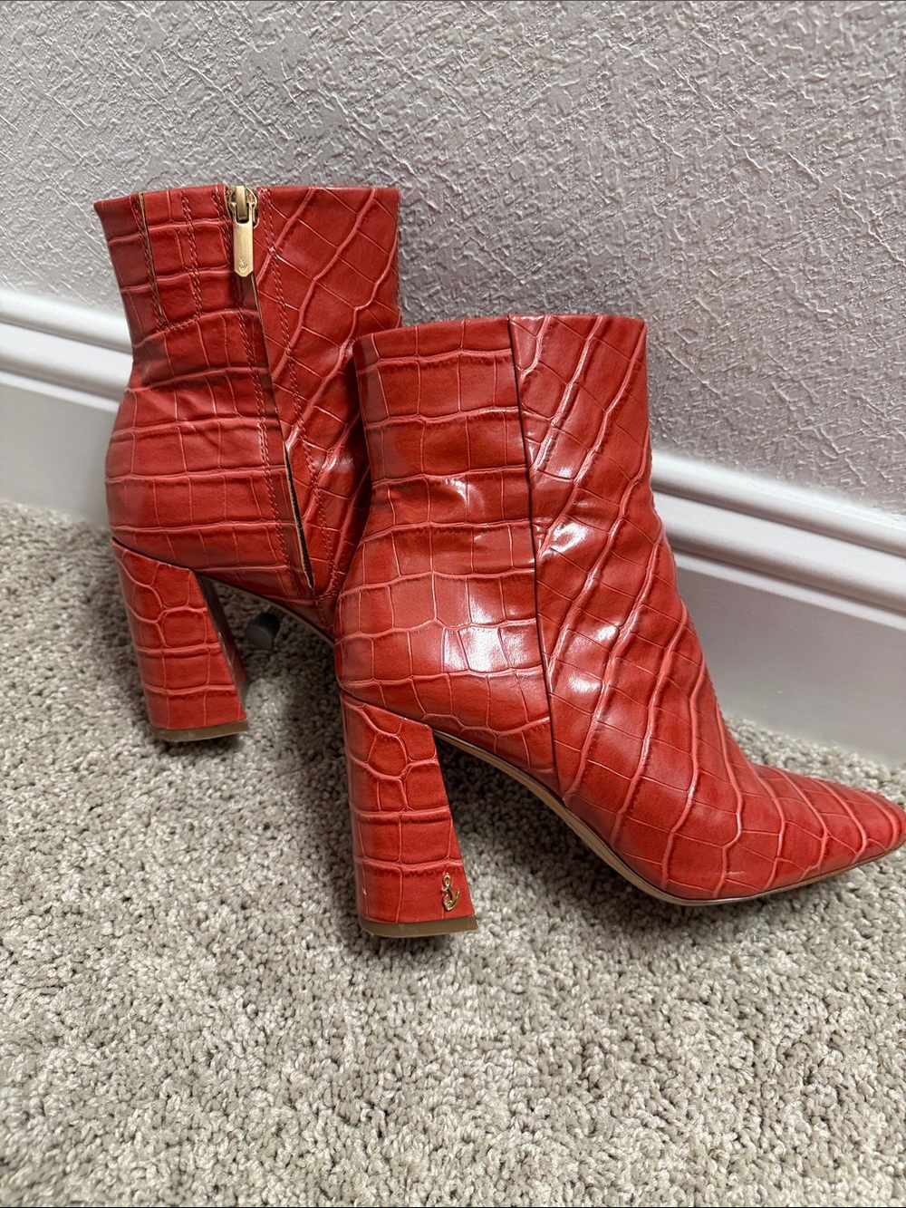 Sam Edelman Red Croc-Embossed Ankle Boots